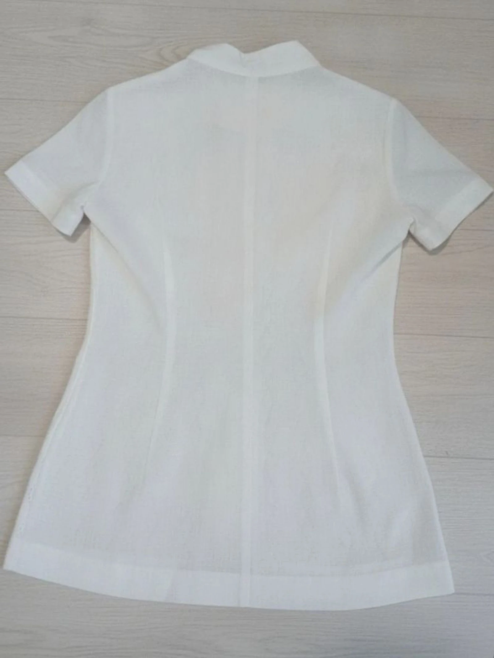 White Pointelle Knit Korte Mouw Cardigan Top M met Openwerk in de Hals – photo 5
